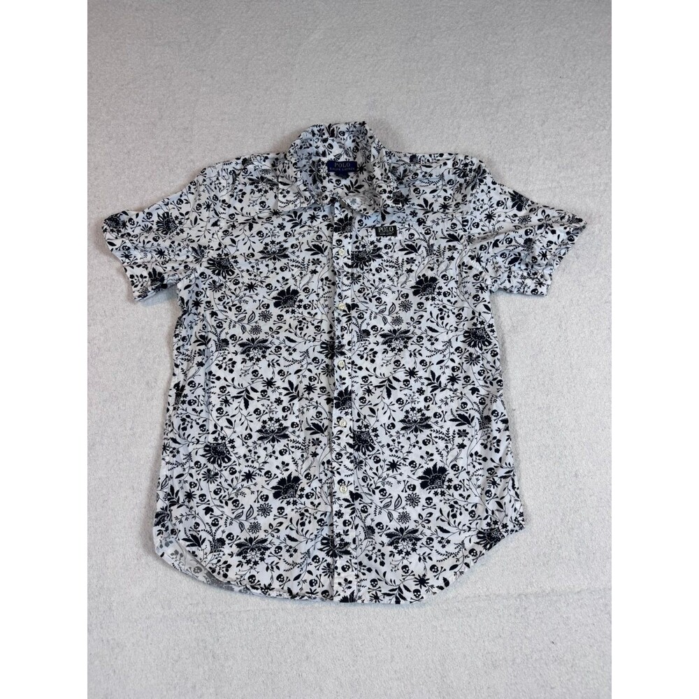 Polo Ralph Lauren Boys Casual Button-Down Shirt XL Black White skulls Cotton